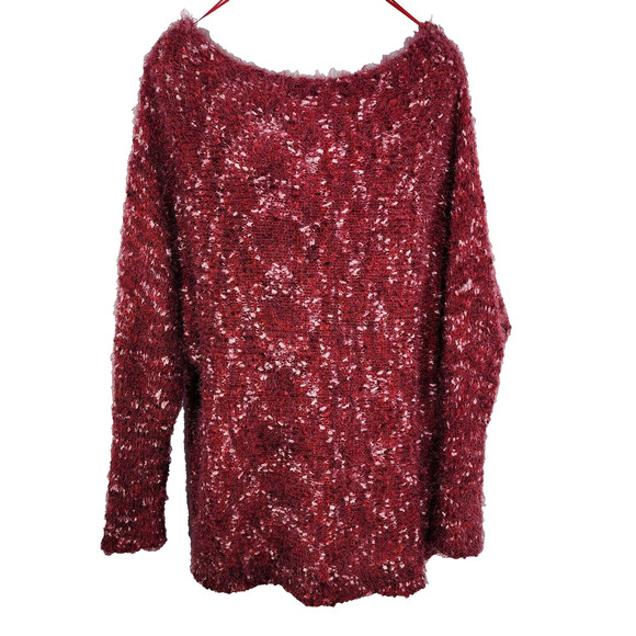 Maurices Sweater Womens Size XL Red Off The Shoulder Relaxed Textured Eyelash - Picture 1 of 14